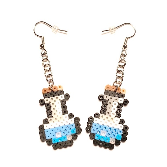 Jewelry - Handmade Mini Perler Bead Blue/Black Potion/Science Beaker Earrings. New